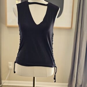 Hot Topic Black V-Neck Tank Top with Side Lacing S